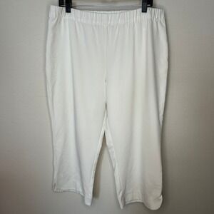Susan Graver White Capri Pants Pull On Elastic Waist Slit Hem Women Plus Size 16